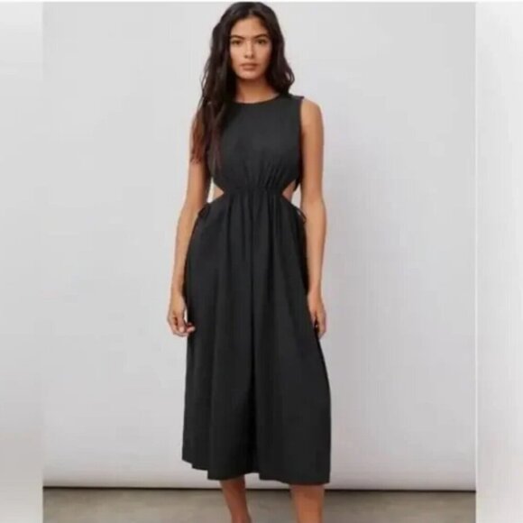 Rails Yvette Sleeveless Cut Out Organic Cotton Midi Black Wash Dress Size XL - Picture 1 of 9